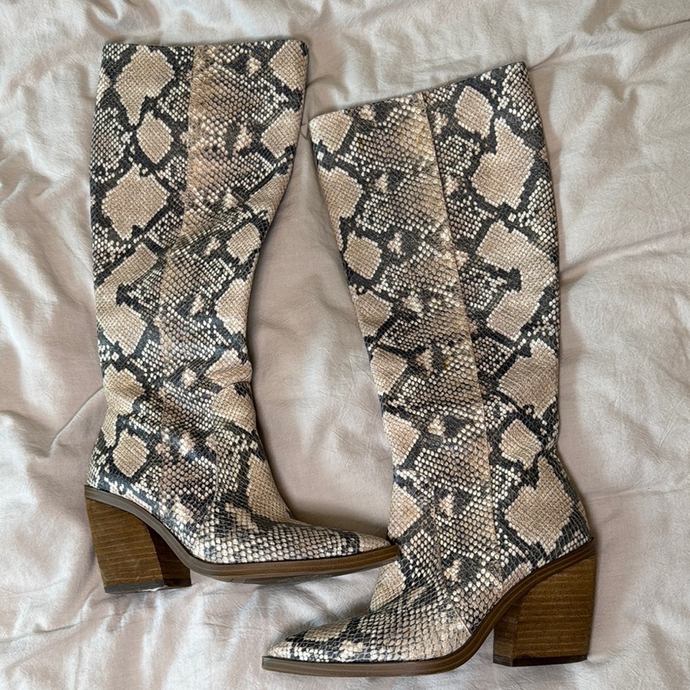 Vince Camuto Cream and Black Heeled Boots